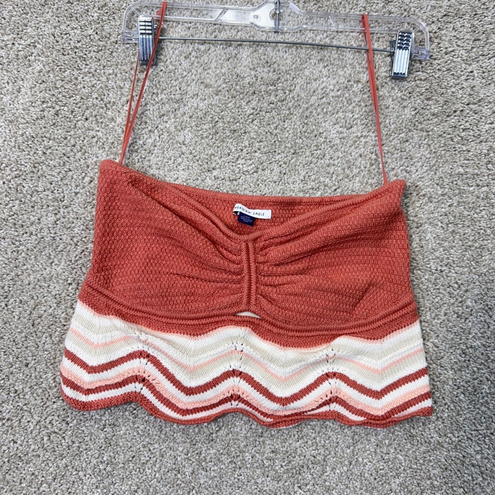 American Eagle Tube Top Womens Large Knit Chevron Orange EUC